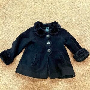 CYNTHIA ROWLEY Baby Girls Black Peacoat with Faux Fur Accents Size 2T